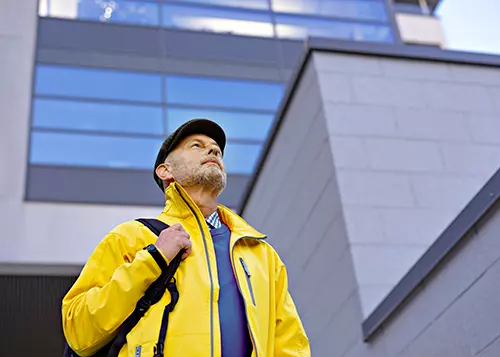 A man looks at the sky