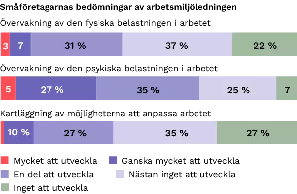 Delområden av arbetsförmågeledning i ett småföretag. Diagram som beskriver delområden av arbetsförmågeledning i ett småföretag.