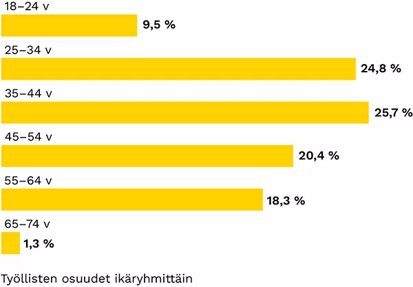 Työllisten osuudet ikäryhmittäin